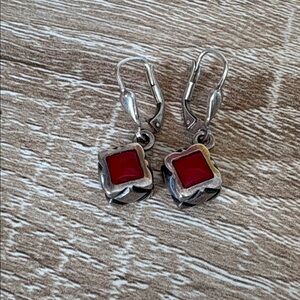 Artisan Earrings 925 Sterling Red Carnelian drop leverback closure